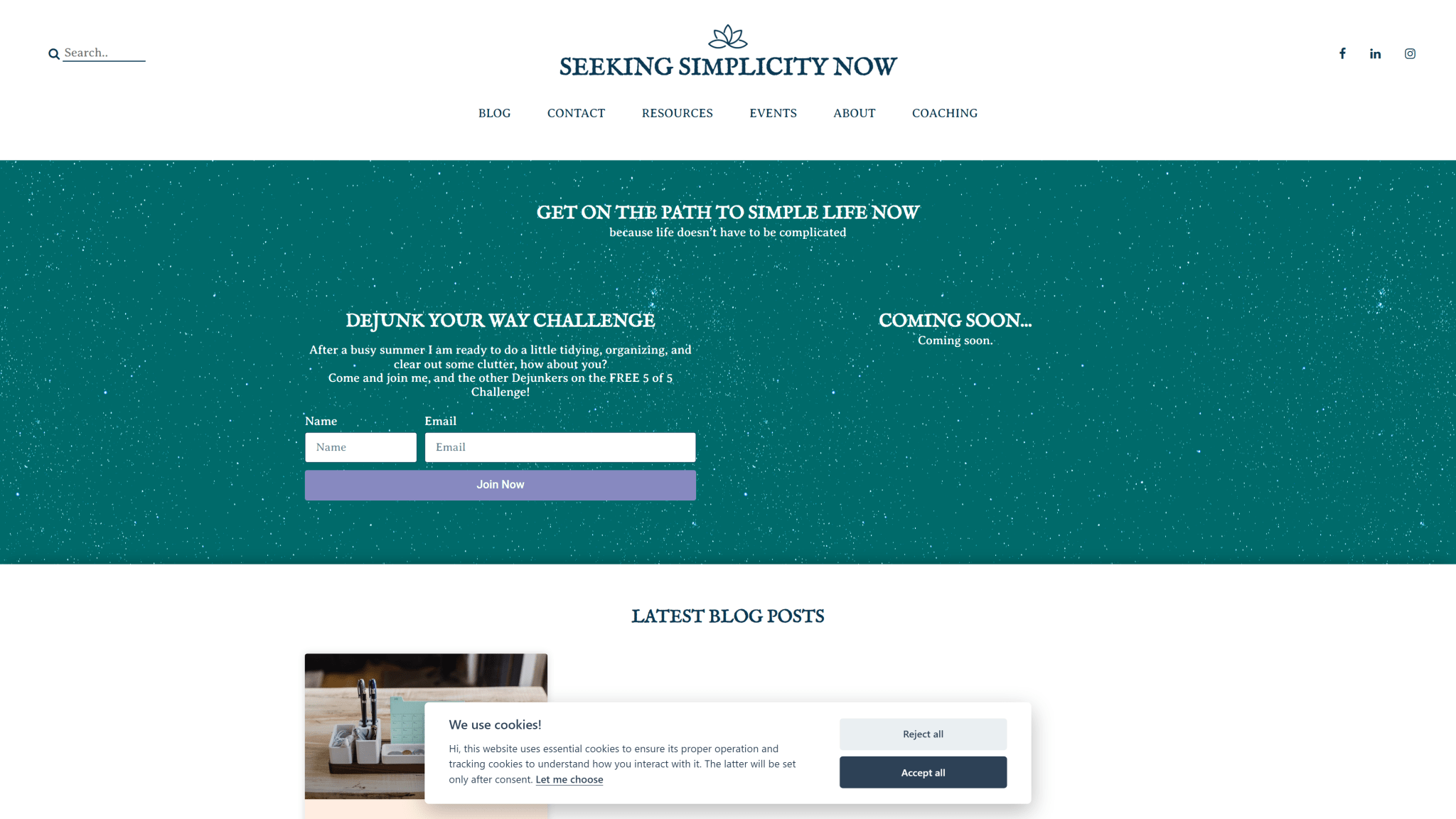 Seeking Simplicity Now Homepage